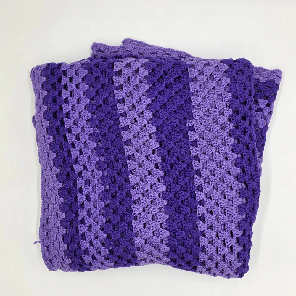 Handmade Purple Ombre‎ Crochet Granny Square Blanket Throw Afghan 68x67